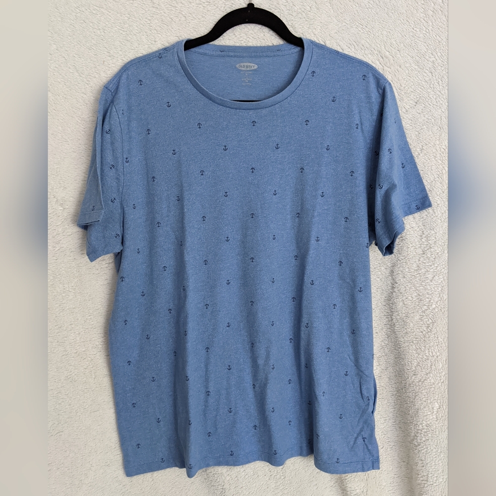 Old Navy Men's XL Soft Washed Crewneck T-Shirt, Blue with Anchor Pattern